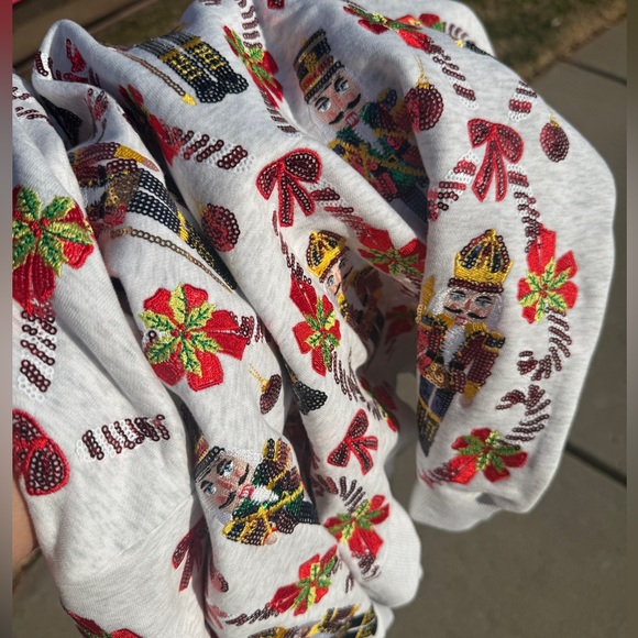 QUEEN OF SPARKLES Grey NUTCRACKER & CANDY CANE Sweatshirt NWT - Picture 2 of 6